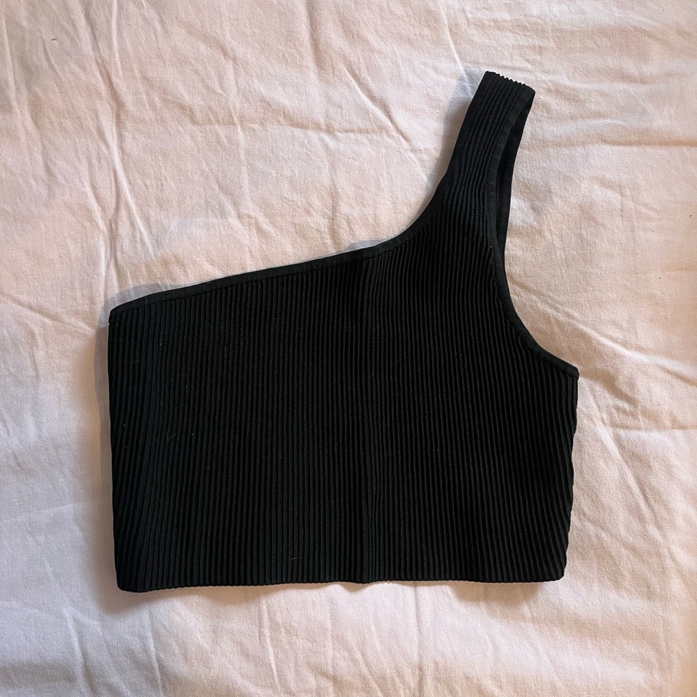 Aritzia Babaton Sculpt Knit Black One-Shoulder Women's Top - Picture 3 of 5